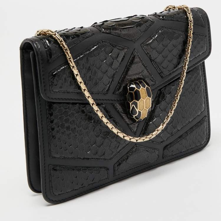مملوكة مسبقًا Bvlgari Black Leather and Python Small Serpenti Forever Shoulder Bag