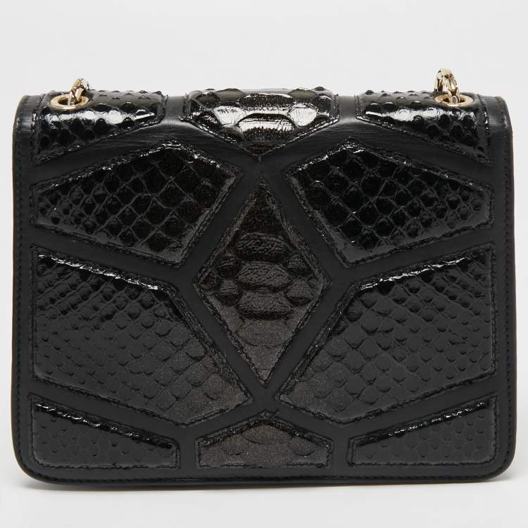 مملوكة مسبقًا Bvlgari Black Leather and Python Small Serpenti Forever Shoulder Bag