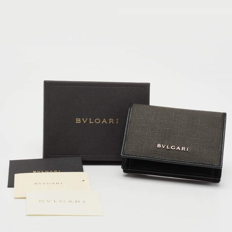 Pre Owned Bvlgari Black/Grey Coated Canvas and Leather Business Card Holder