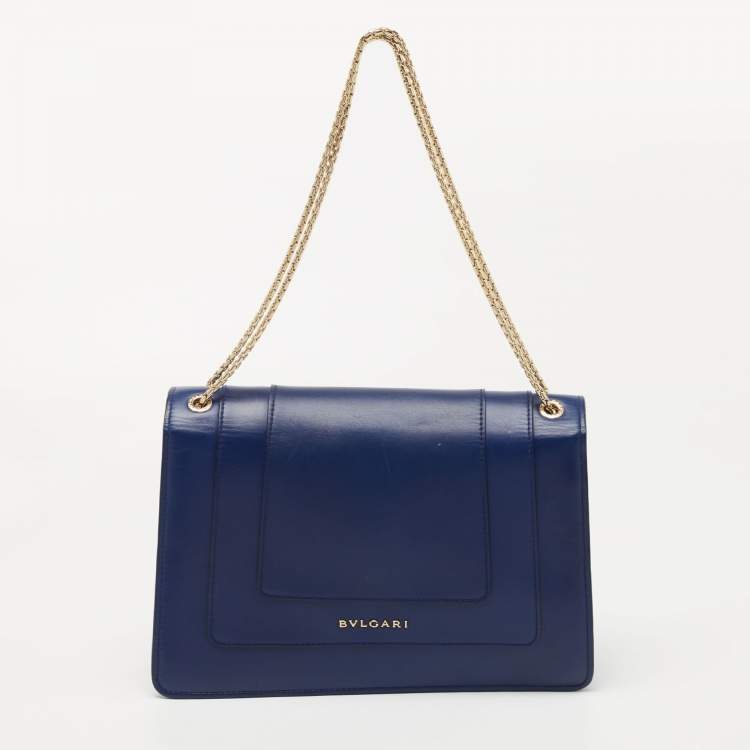 Pre Owned Bvlgari Blue Leather Medium Serpenti Forever Shoulder Bag