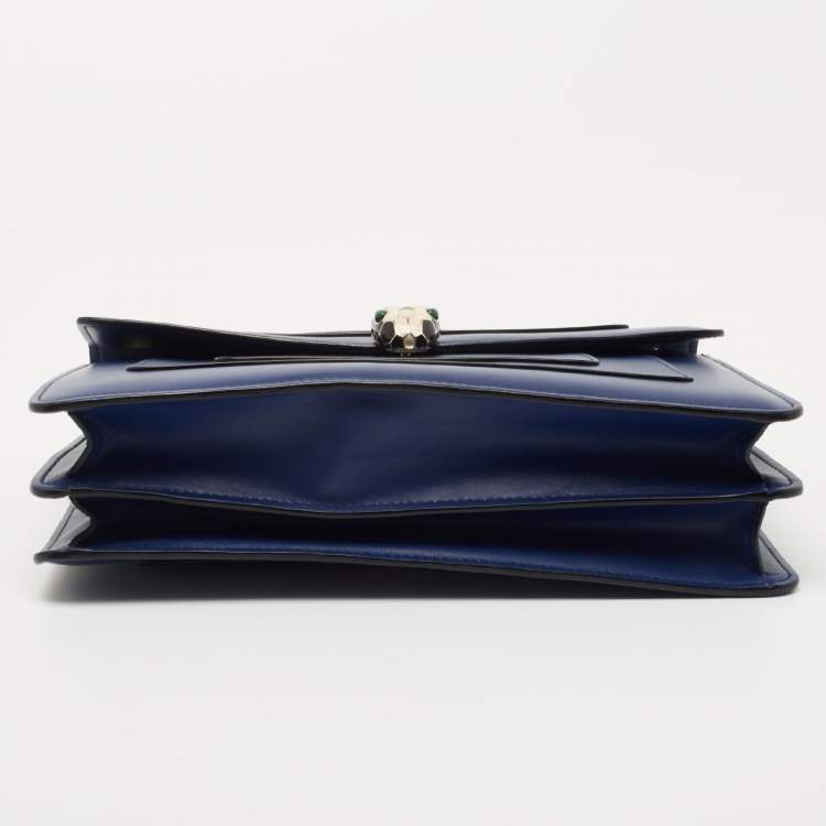 Pre Owned Bvlgari Blue Leather Medium Serpenti Forever Shoulder Bag