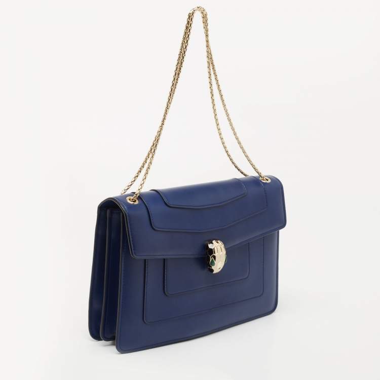 Pre Owned Bvlgari Blue Leather Medium Serpenti Forever Shoulder Bag