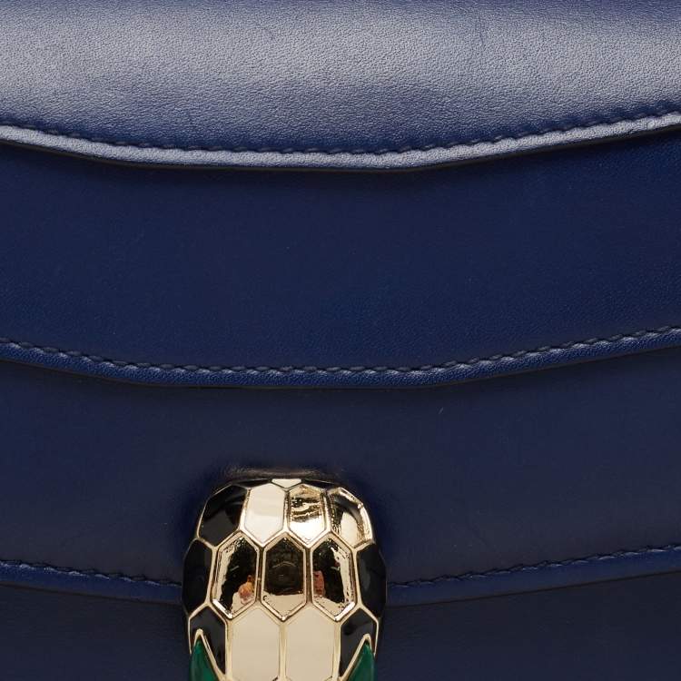 Pre Owned Bvlgari Blue Leather Medium Serpenti Forever Shoulder Bag