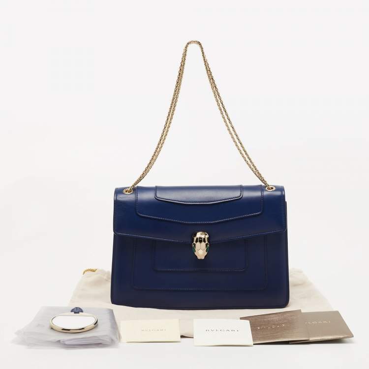 Pre Owned Bvlgari Blue Leather Medium Serpenti Forever Shoulder Bag