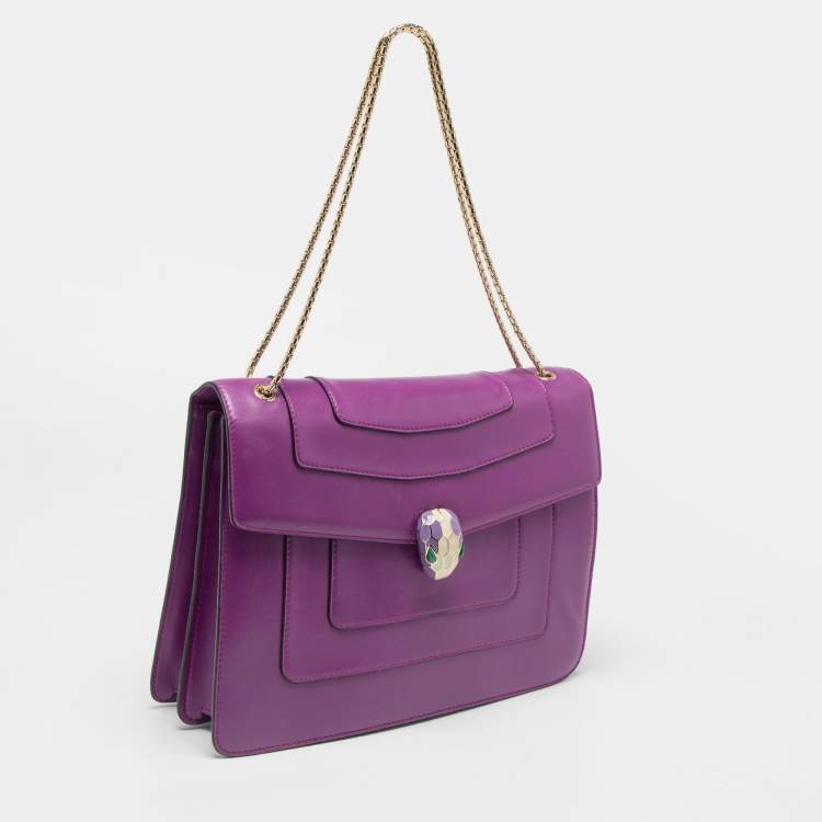 Pre Owned Bvlgari Purple Leather Large Serpenti Forever Shoulder Bag