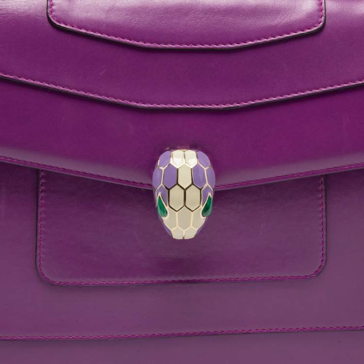 Pre Owned Bvlgari Purple Leather Large Serpenti Forever Shoulder Bag