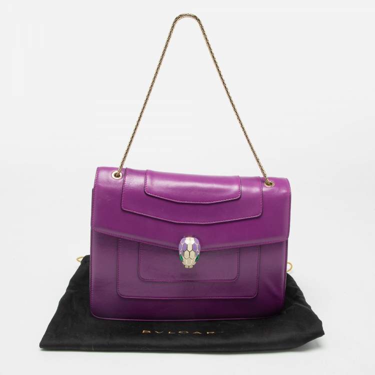 Pre Owned Bvlgari Purple Leather Large Serpenti Forever Shoulder Bag