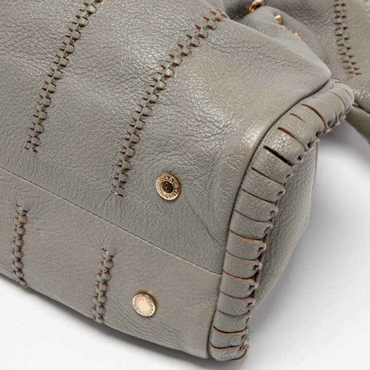 Pre Owned Bvlgari Grey Cognac Woven Leather Satchel
