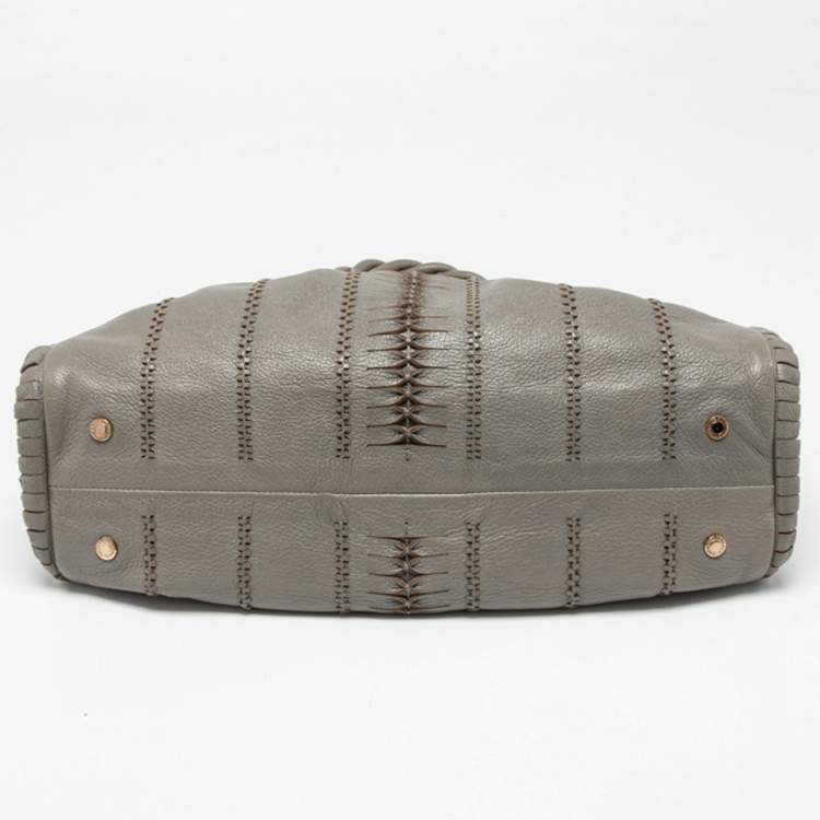 Pre Owned Bvlgari Grey Cognac Woven Leather Satchel