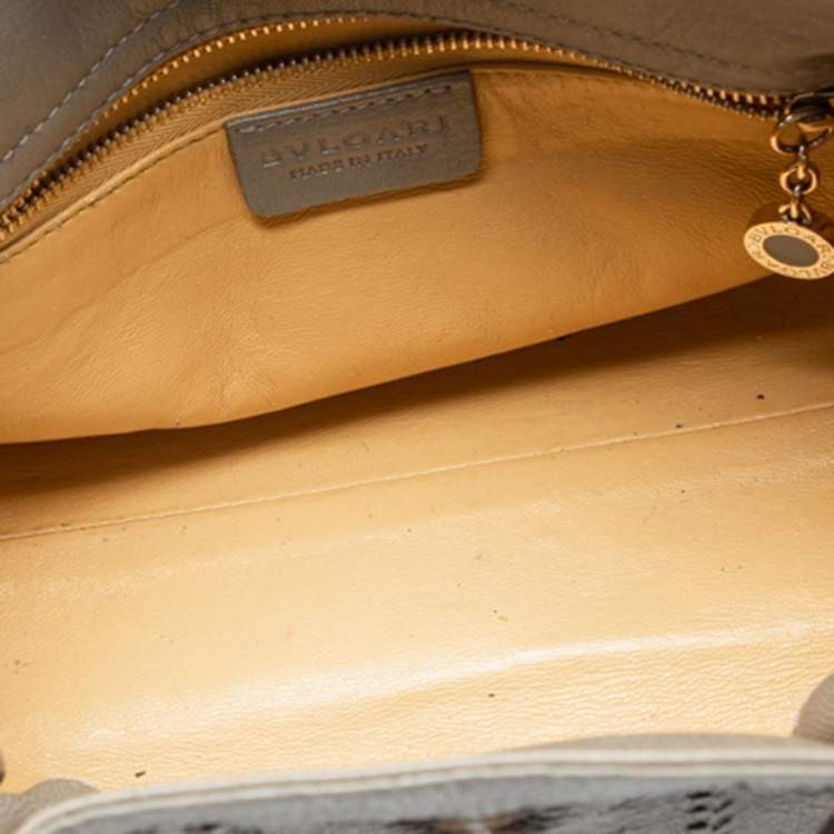 Pre Owned Bvlgari Grey Cognac Woven Leather Satchel