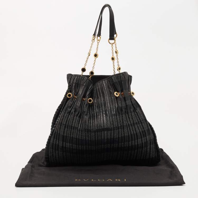 Pre Owned Bvlgari Black Pleated Leather Twistino Tina Shopper Tote