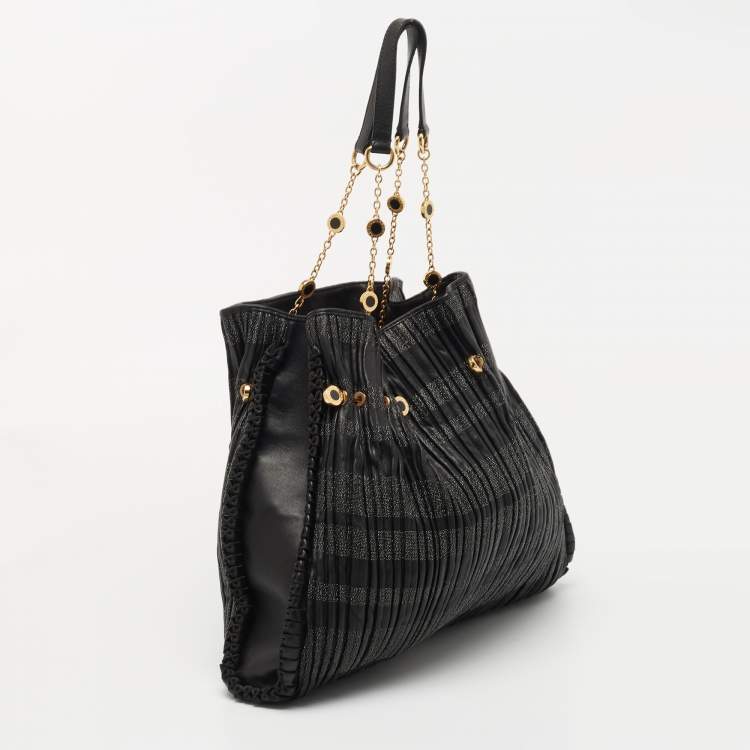 Pre Owned Bvlgari Black Pleated Leather Twistino Tina Shopper Tote