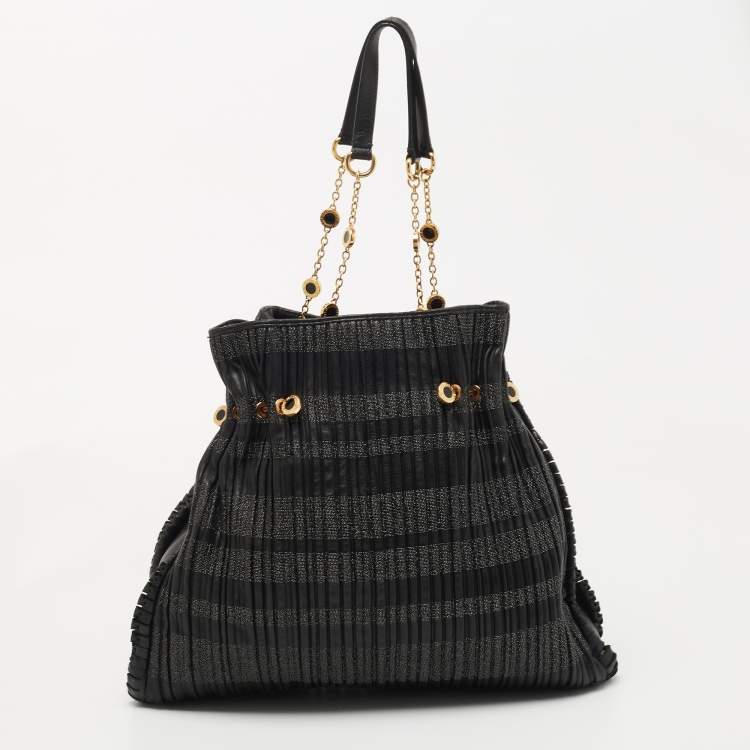 Pre Owned Bvlgari Black Pleated Leather Twistino Tina Shopper Tote