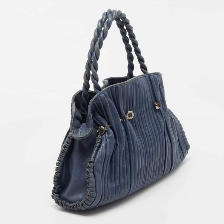 Pre Owned Bvlgari Navy Blue Leather Twistino Tina Satchel 