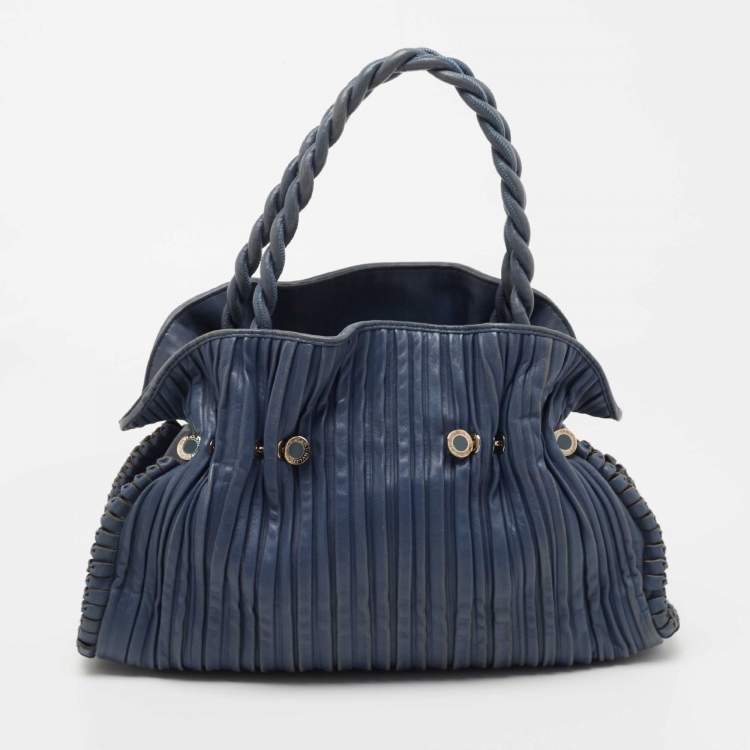Pre Owned Bvlgari Navy Blue Leather Twistino Tina Satchel 