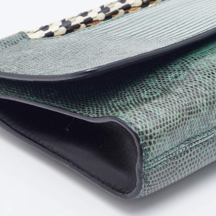 Pre Owned Bvlgari Green Lizard Leather Chain Flap Crossbody Bag