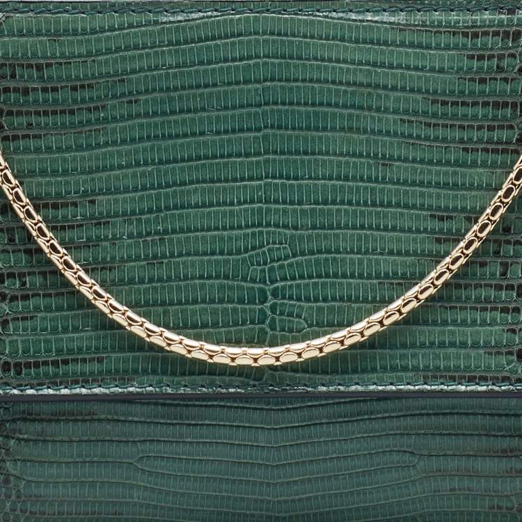 Pre Owned Bvlgari Green Lizard Leather Chain Flap Crossbody Bag