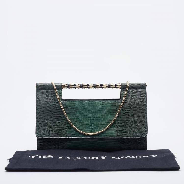 Pre Owned Bvlgari Green Lizard Leather Chain Flap Crossbody Bag