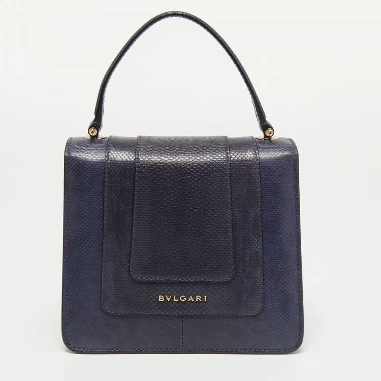 Pre Owned Bvlgari Navy Blue Karung Leather Serpenti Forever Top Handle Bag