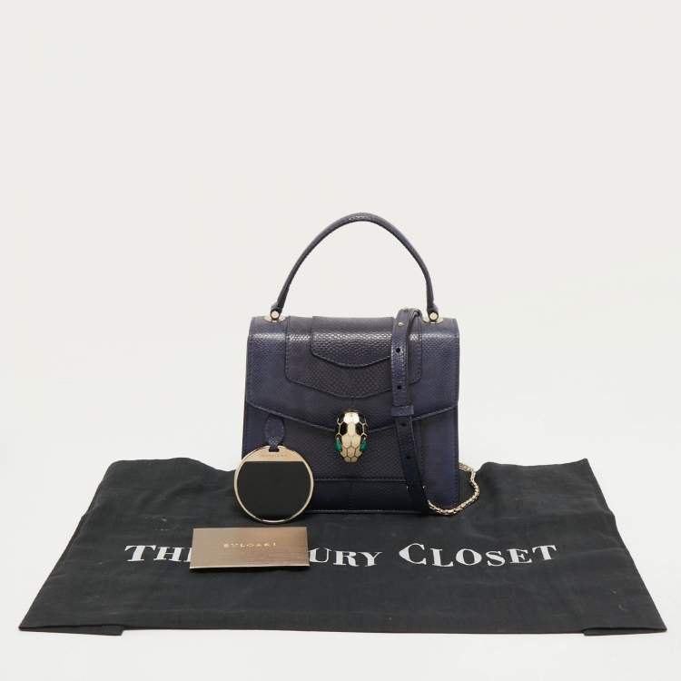Pre Owned Bvlgari Navy Blue Karung Leather Serpenti Forever Top Handle Bag