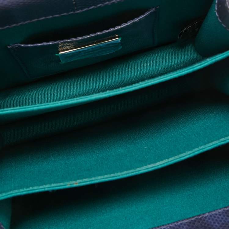 Pre Owned Bvlgari Navy Blue Karung Leather Serpenti Forever Top Handle Bag
