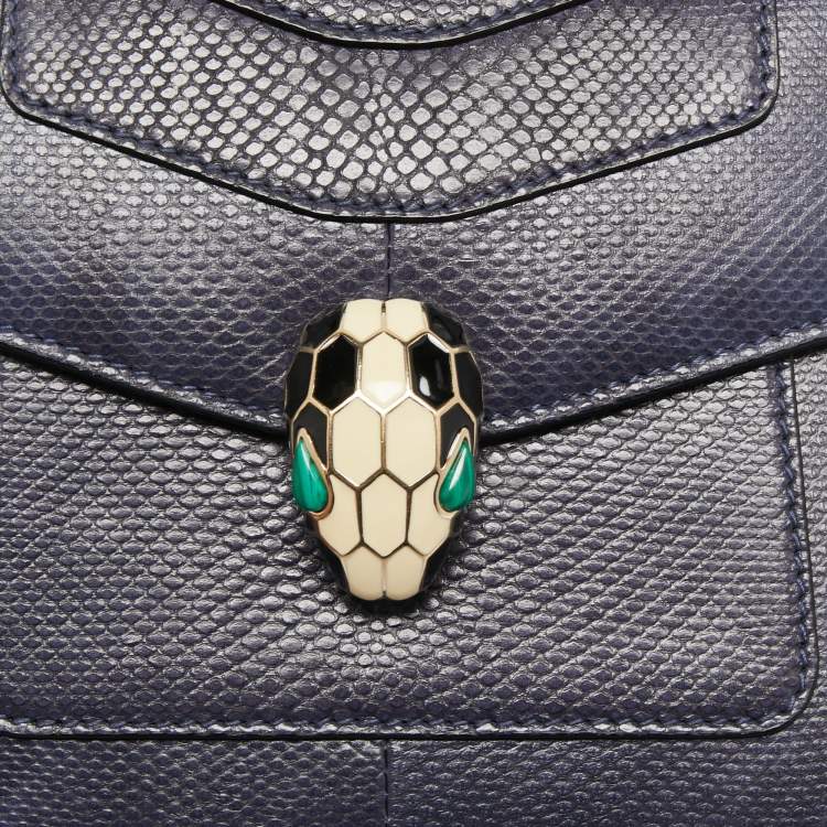 Pre Owned Bvlgari Navy Blue Karung Leather Serpenti Forever Top Handle Bag