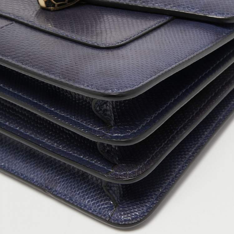Pre Owned Bvlgari Navy Blue Karung Leather Serpenti Forever Top Handle Bag