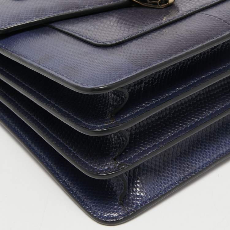 Pre Owned Bvlgari Navy Blue Karung Leather Serpenti Forever Top Handle Bag