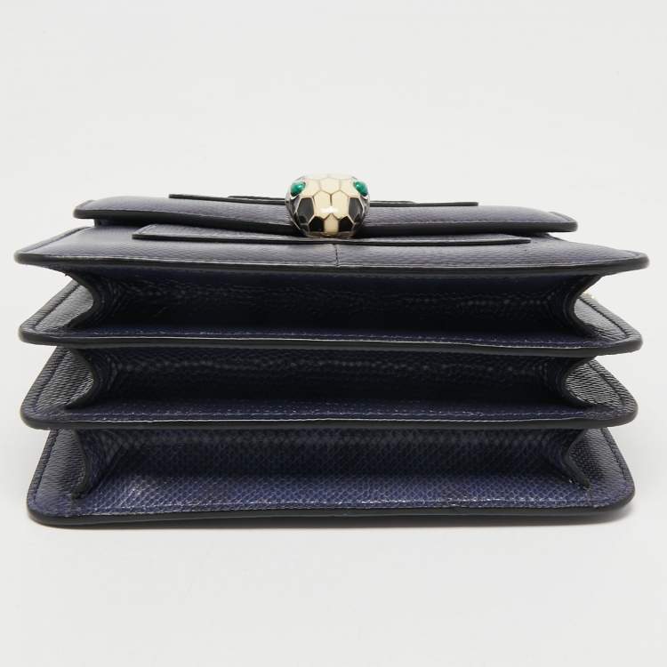 Pre Owned Bvlgari Navy Blue Karung Leather Serpenti Forever Top Handle Bag