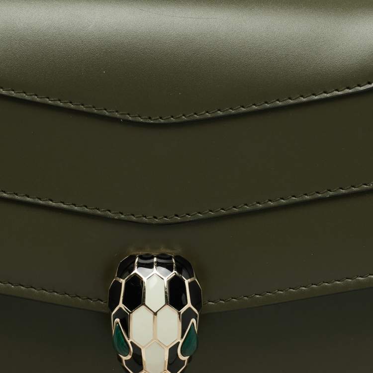 Pre Owned Bvlgari Olive Green Leather Medium Serpenti Forever Flap Shoulder Bag