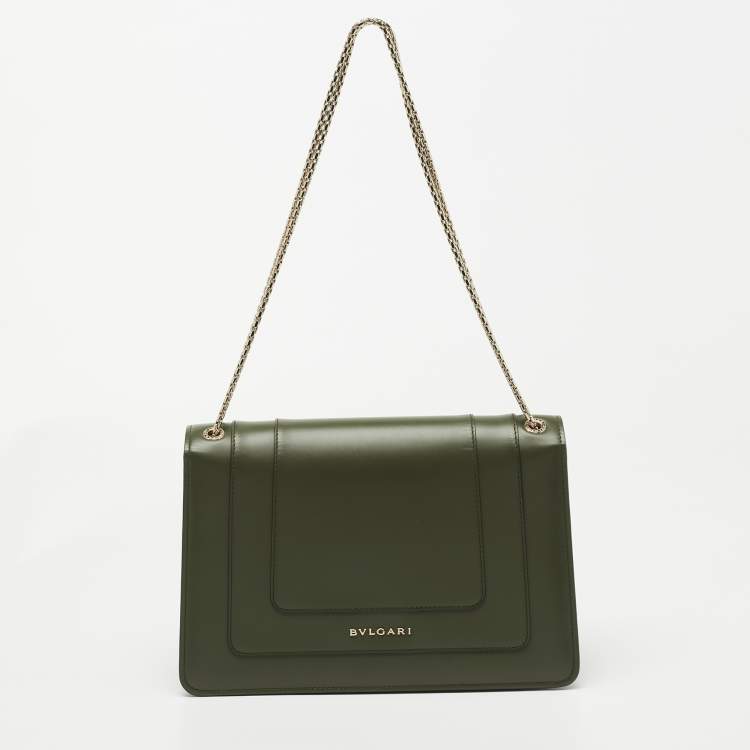 Pre Owned Bvlgari Olive Green Leather Medium Serpenti Forever Flap Shoulder Bag
