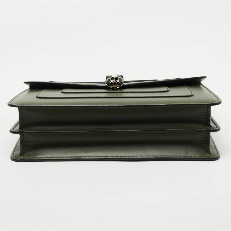 Pre Owned Bvlgari Olive Green Leather Medium Serpenti Forever Flap Shoulder Bag