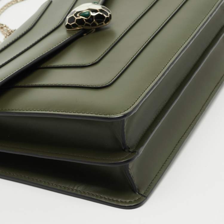 Pre Owned Bvlgari Olive Green Leather Medium Serpenti Forever Flap Shoulder Bag