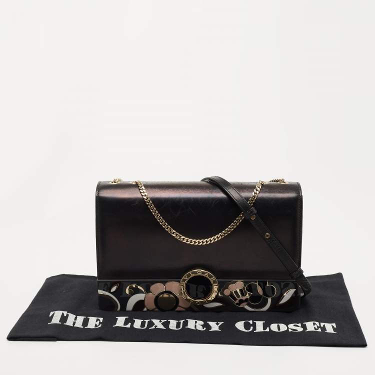 Pre Owned Bvlgari Black Leather Fiore Perspicio Shoulder Bag