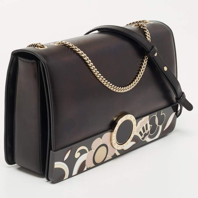 Pre Owned Bvlgari Black Leather Fiore Perspicio Shoulder Bag