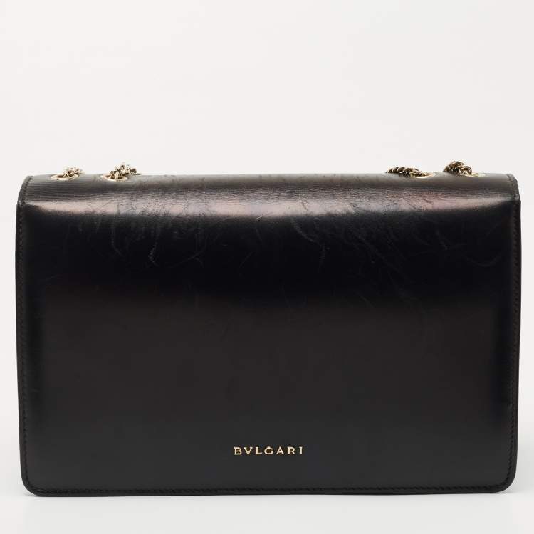 Pre Owned Bvlgari Black Leather Fiore Perspicio Shoulder Bag