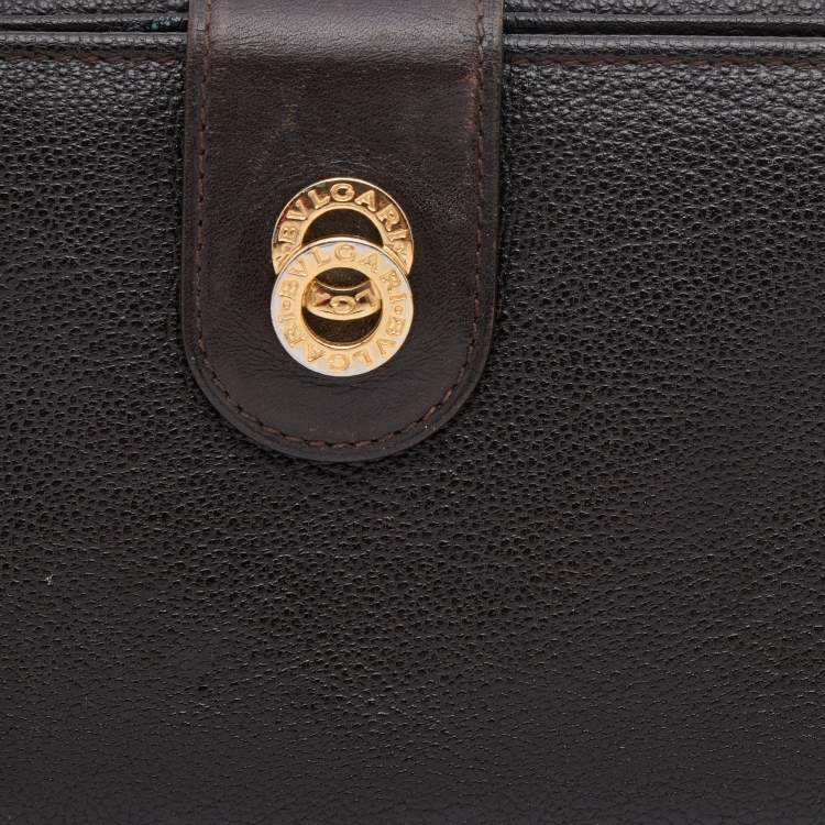 Pre Owned Bvlgari Dark Brown Leather Flap Continental Wallet