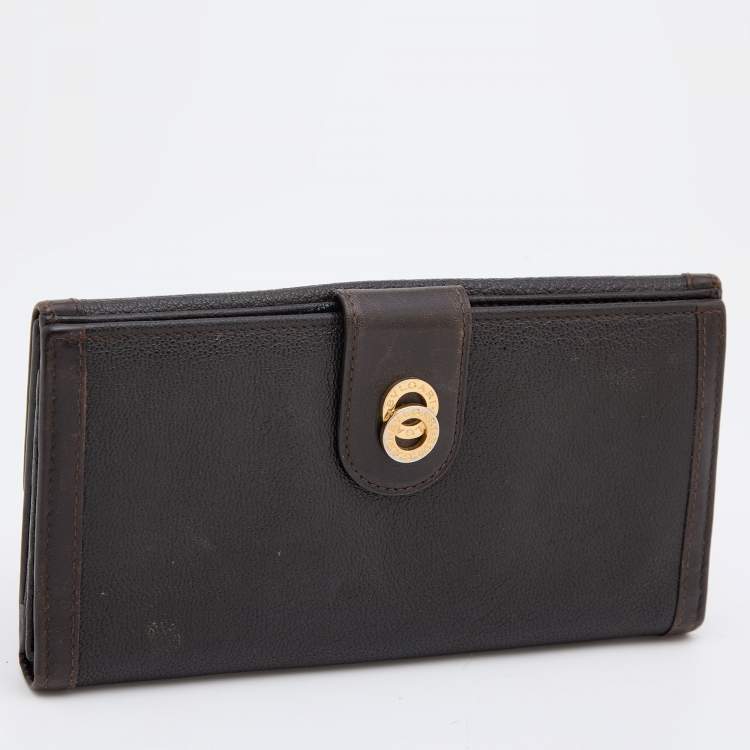 Pre Owned Bvlgari Dark Brown Leather Flap Continental Wallet