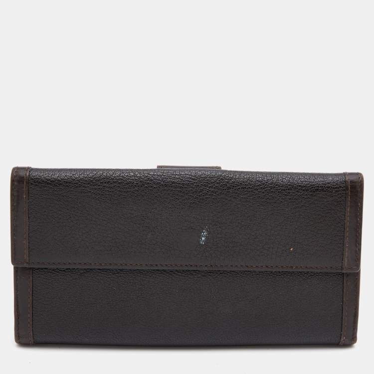 Pre Owned Bvlgari Dark Brown Leather Flap Continental Wallet