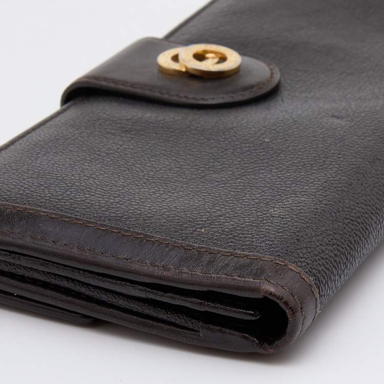 Pre Owned Bvlgari Dark Brown Leather Flap Continental Wallet