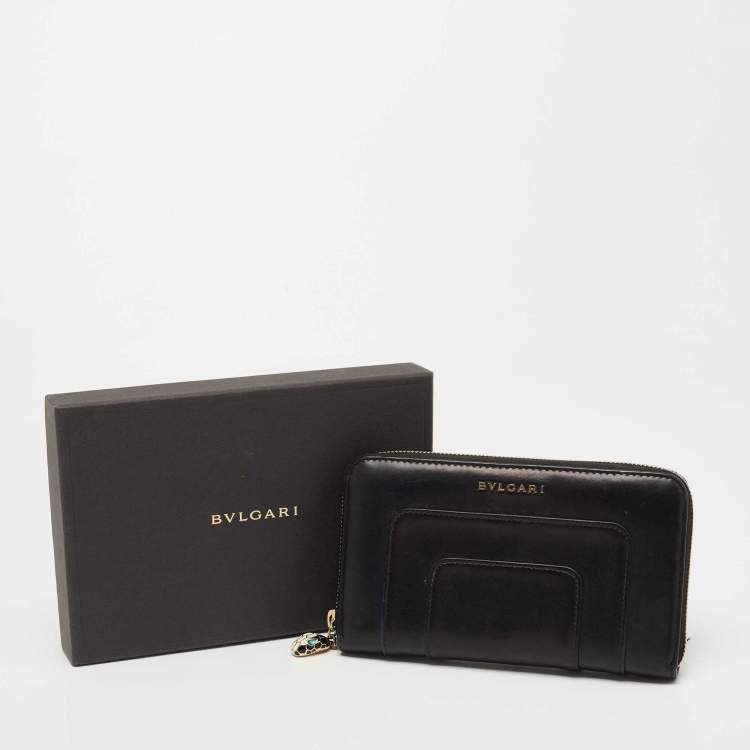 Pre Owned Bvlgari Black Leather Serpenti Forever Zip Around Wallet