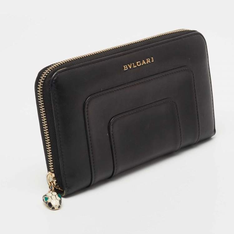 Pre Owned Bvlgari Black Leather Serpenti Forever Zip Around Wallet
