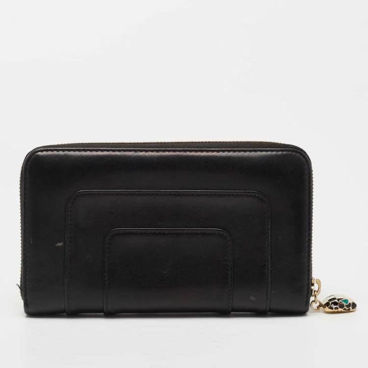 Pre Owned Bvlgari Black Leather Serpenti Forever Zip Around Wallet