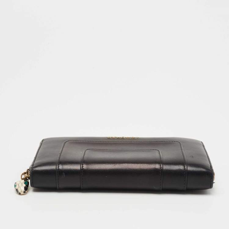 Pre Owned Bvlgari Black Leather Serpenti Forever Zip Around Wallet