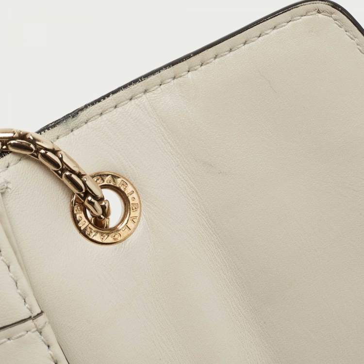 Pre Owned Bvlgari Off White Leather Serpenti Forever Crystal Embellished Shoulder Bag