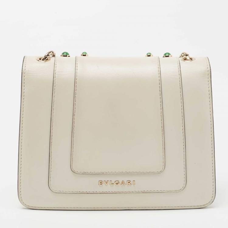 Pre Owned Bvlgari Off White Leather Serpenti Forever Crystal Embellished Shoulder Bag