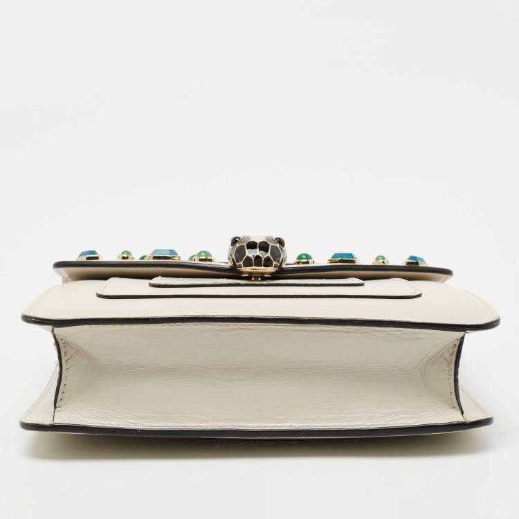 Pre Owned Bvlgari Off White Leather Serpenti Forever Crystal Embellished Shoulder Bag