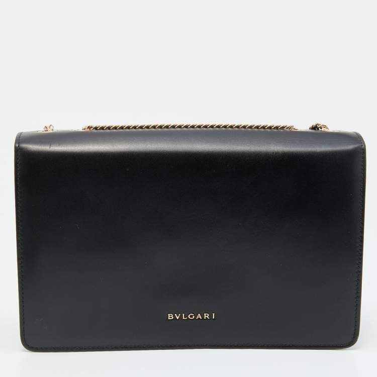 Pre Owned Bvlgari Black Leather and Perspex Medium Flap Crossbody Bag