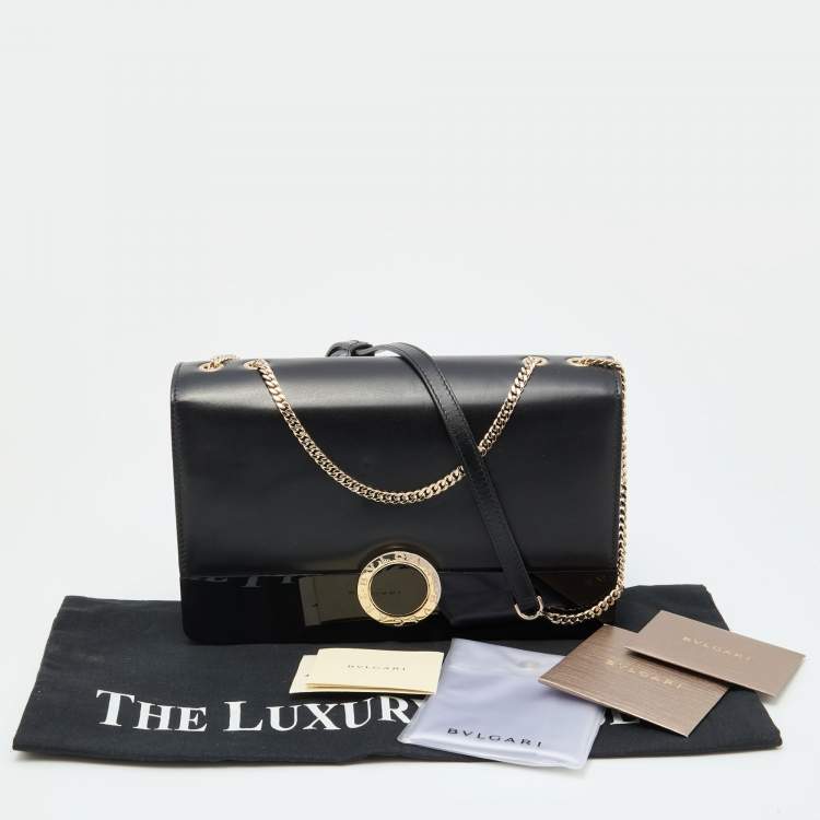 Pre Owned Bvlgari Black Leather and Perspex Medium Flap Crossbody Bag