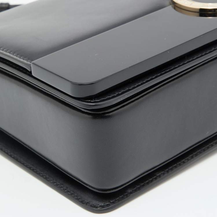 Pre Owned Bvlgari Black Leather and Perspex Medium Flap Crossbody Bag